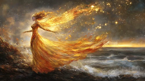 Golden Dress Woman Art
