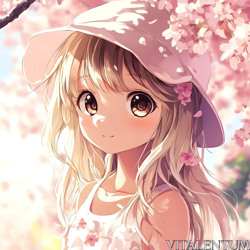 Charming Anime Girl with Cherry Blossoms
