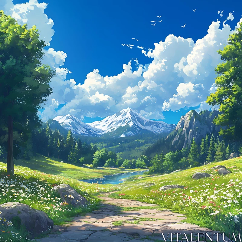 Scenic Mountain View with Flower Meadow