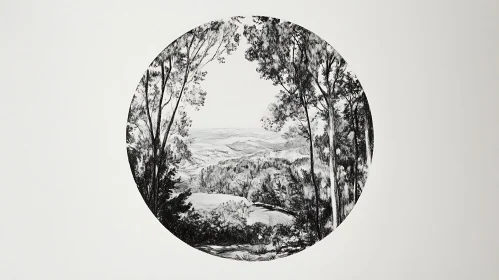 Circular Forest View in Black and White