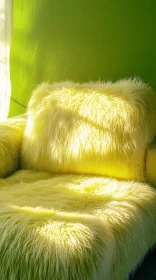 Fluffy Yellow Pillow on Furry Surface
