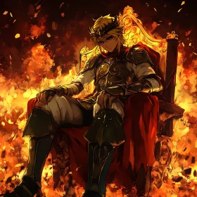 Flaming Throne with Knight in Armor