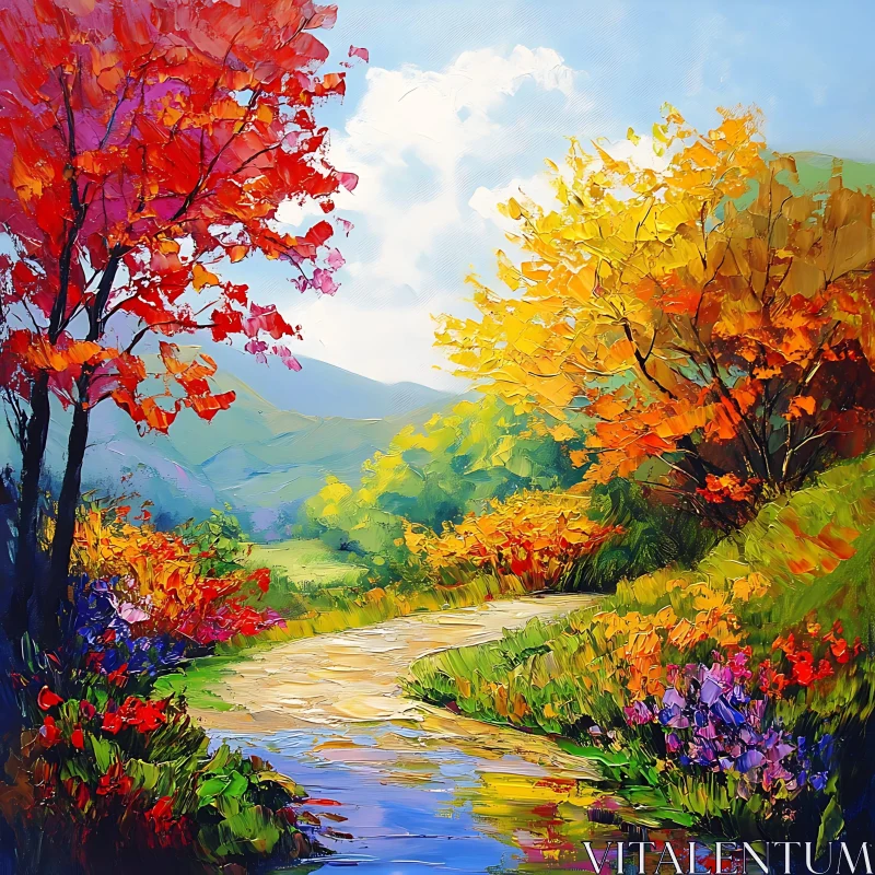 Fall Landscape with River Path