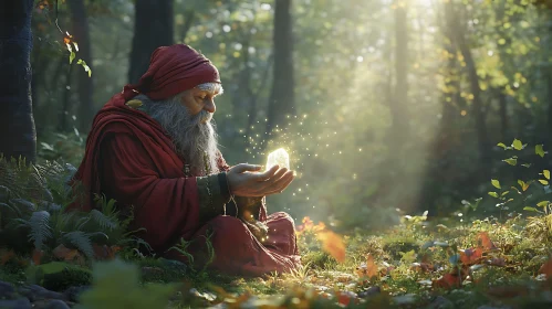 Enchanted Forest Seer Holding Magic Stone