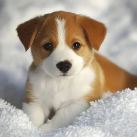 Cute Brown and White Puppy Close-Up