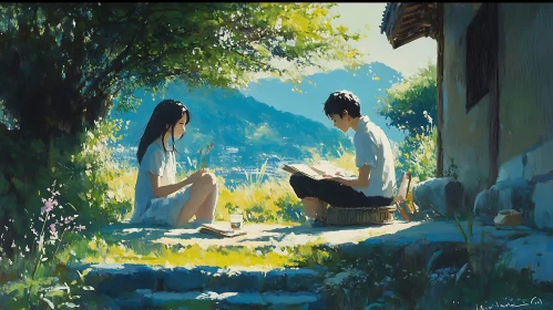 Peaceful Illustration of Kids in Nature
