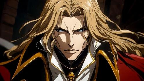Intense Anime Character with Gold Accents