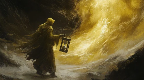 Cloaked Figure with Hourglass Painting