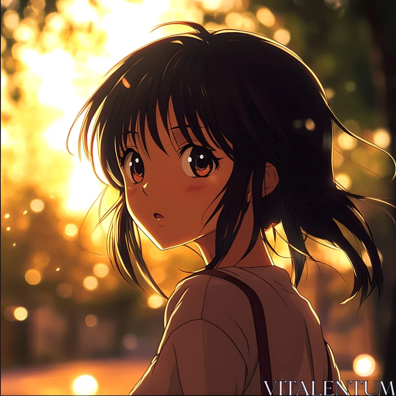 Sunset Anime Girl with Expressive Look