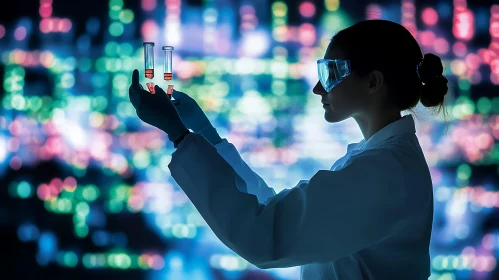 Scientist Examining Test Tubes in Laboratory