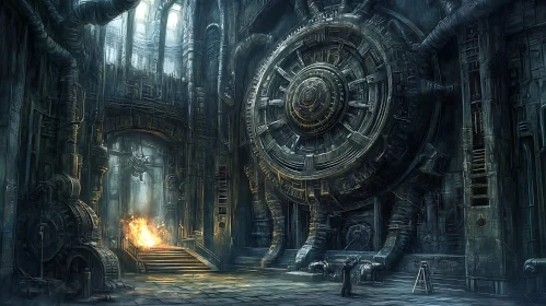 Colossal Machine in Dark Industrial Setting