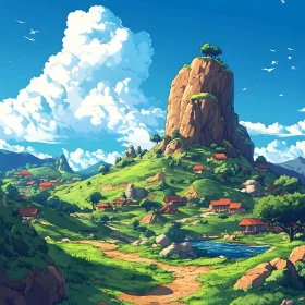Tranquil Countryside Village Landscape