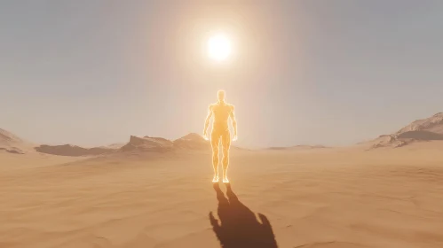 Glowing Man in Desert Scenery
