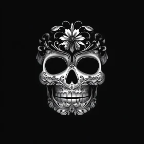 Monochrome Skull with Floral Design