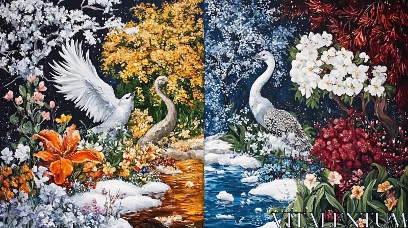 Seasonal Swans Painting