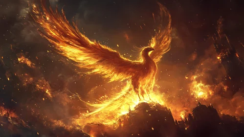 Blazing Phoenix on a Fiery Peak