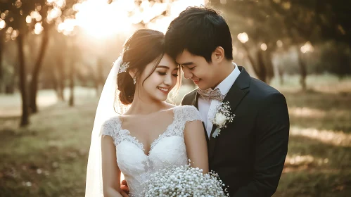 Joyful Wedding Portrait of Bride and Groom