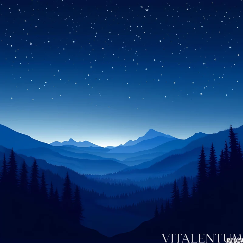 Blue Mountain Range Under Starry Sky