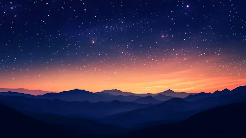 Mountains at Night with Starry Sky