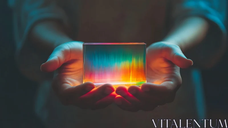 AI ART Hands Holding a Glowing Color Cube