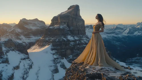 Woman in Dress, Mountain Scenery
