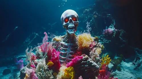 Underwater Skeleton with Coral Reef