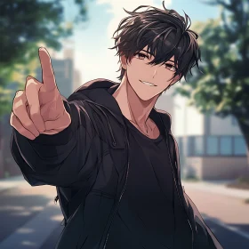 Charming Anime Character in Casual Attire