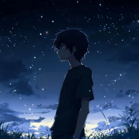 Anime Boy Under Starry Night Sky