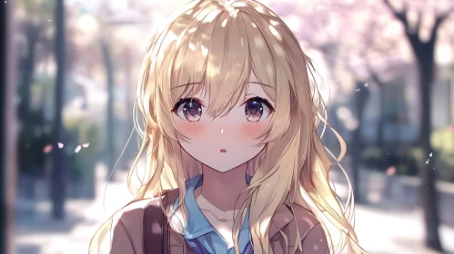 Anime Girl with Flowing Blonde Hair and Soft Expression