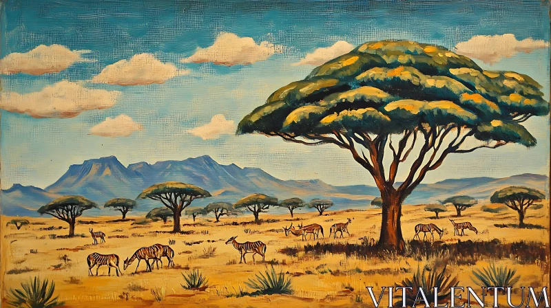 African Savanna Landscape Art with Zebras