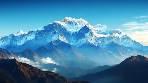 Majestic Mountain Range with Snow-Covered Peaks