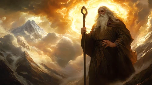 Mystical Wizard in Mountain Landscape