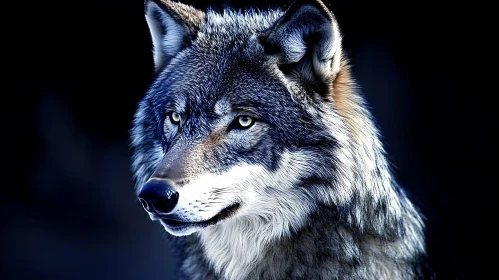 Detailed Wolf Face on Black