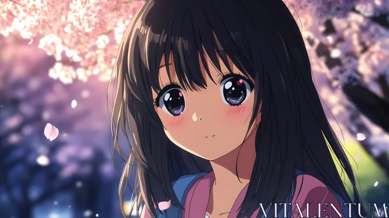Anime Girl with Cherry Blossoms