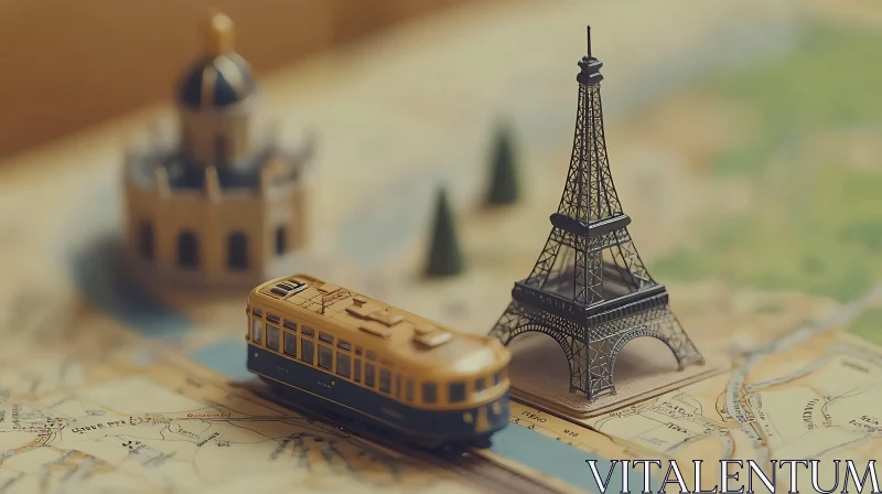 Tiny Paris: Eiffel Tower and Train Journey AI Image
