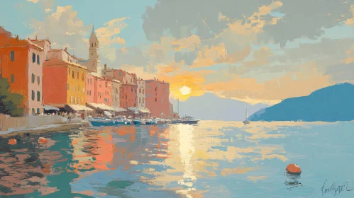 Sunset Over the Harbor City Painting