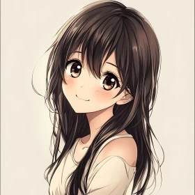 Anime Girl Portrait with Rosy Cheeks and White Off-Shoulder Top
