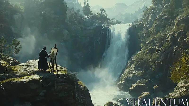 Waterfall Landscape Painting in Nature