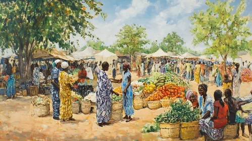 Bustling Marketplace in an African Village