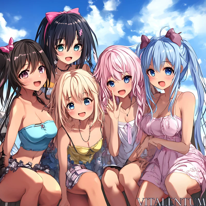 Anime Friends Enjoying a Sunny Day