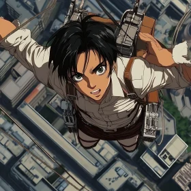 Anime Hero in Action Over Cityscape