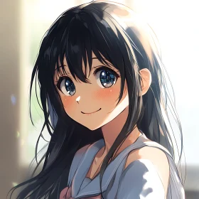 Adorable Anime Girl with Black Hair and Expressive Eyes