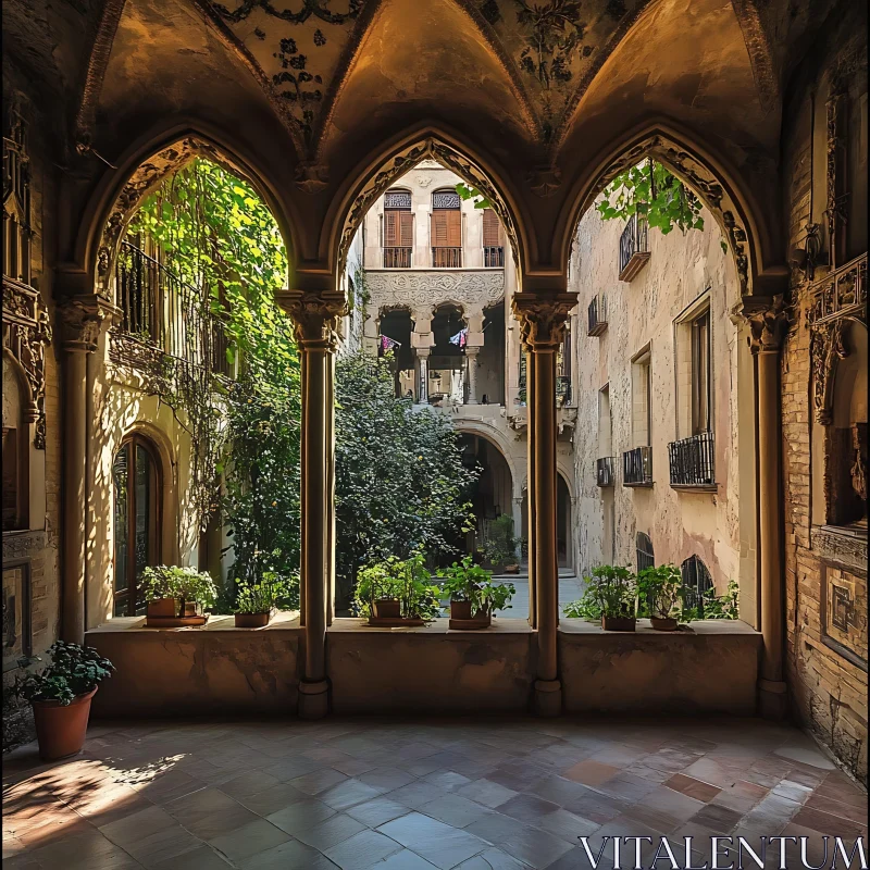 Enchanting Arches and Sunlit Courtyard AI Image