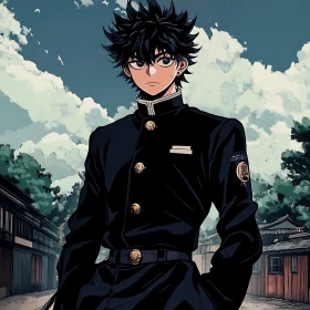 Anime Boy in Black Uniform