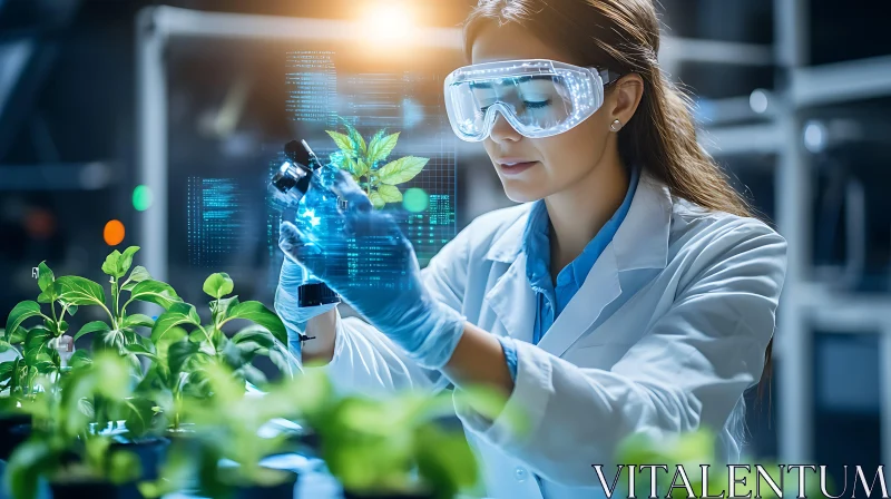 Scientist Analyzing Plant Specimen with Microscope