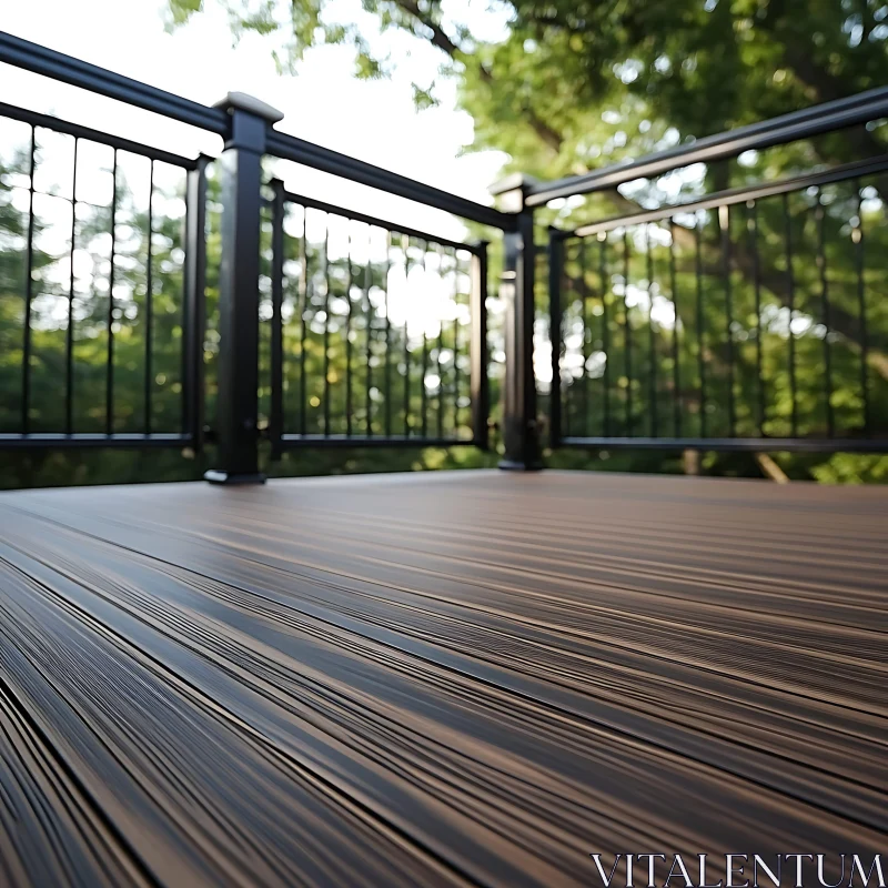 Wooden Deck with Black Railing View