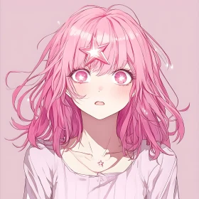Pink-Haired Anime Girl with Star Accessories