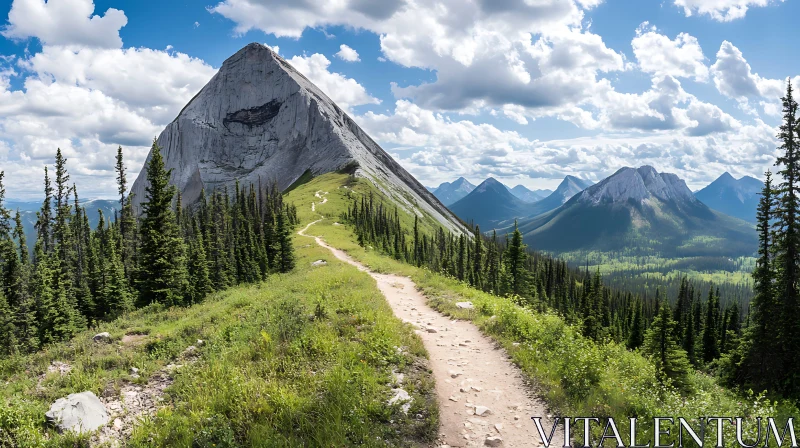 Mountain Trail with Green Trees AI Image