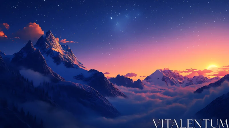 Snowy Mountains Under Starry Skies