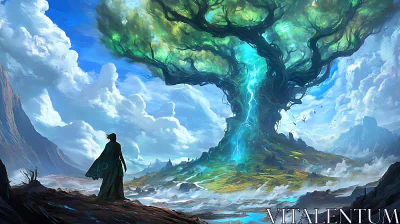 Mystical Glowing Tree and Distant Figure